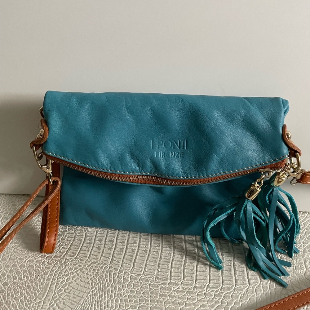 I Ponti, Firenze, Italian Teal and Brown soft leather handbag with Leather Trim